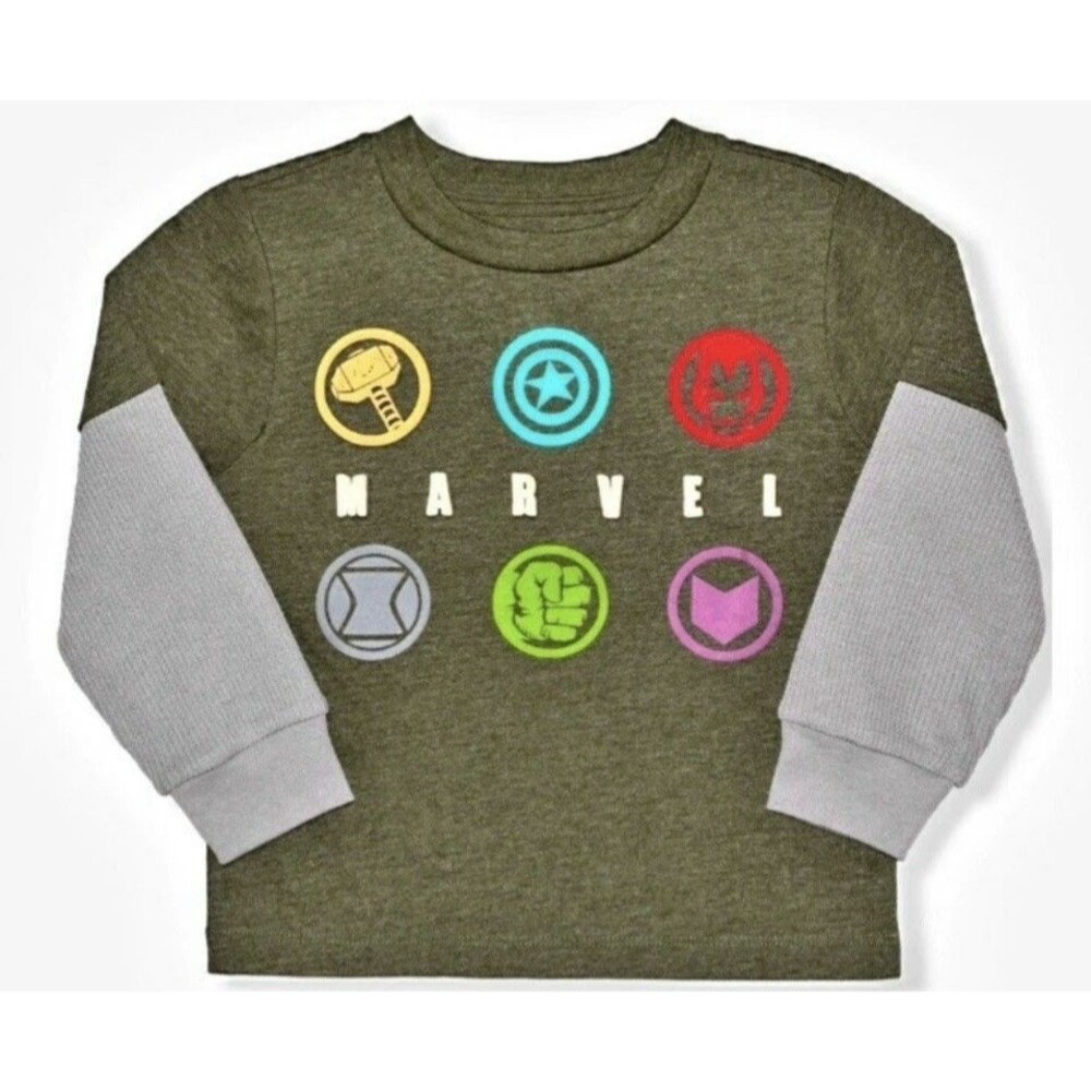 Marvel Toddler Boys Long-Sleeve TeesDark Green and Gray Size 18M